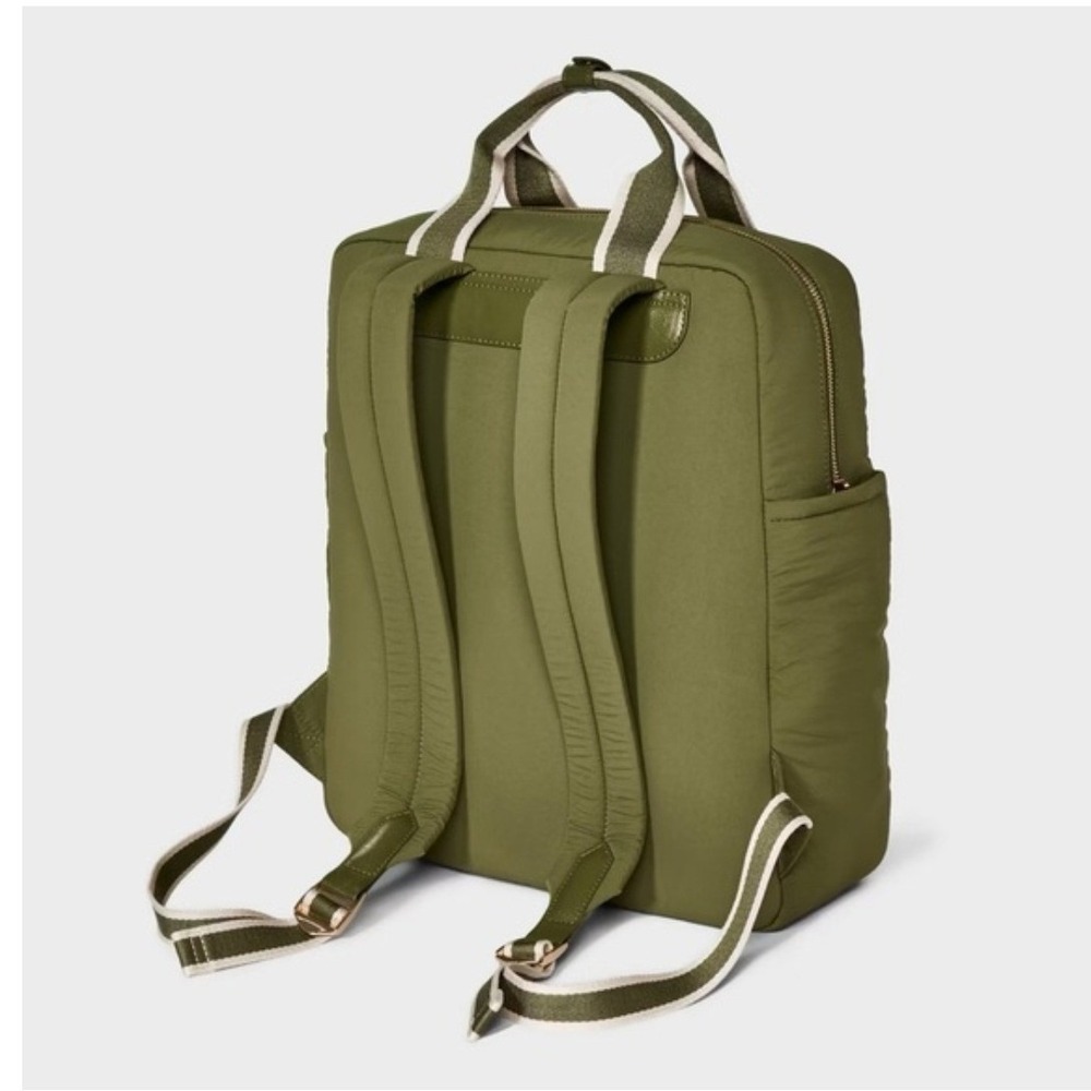 Universal Thread Square Commuter Backpack Olive Green Nylon Zip Closure New - Picture 2 of 8